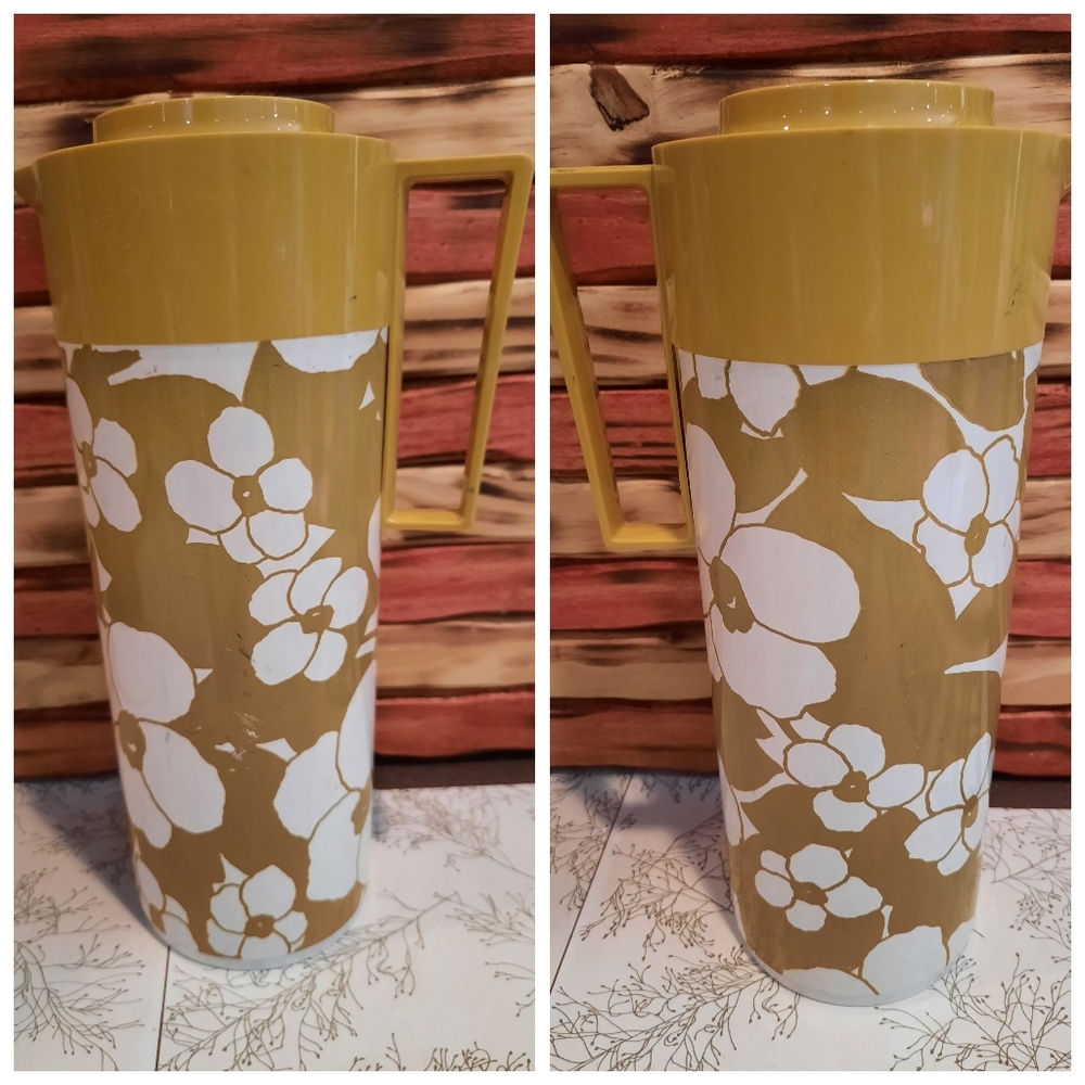 Vtg Aladdin Beverage Butler Gold Floral Insulated Carafe Drink Holder coffee